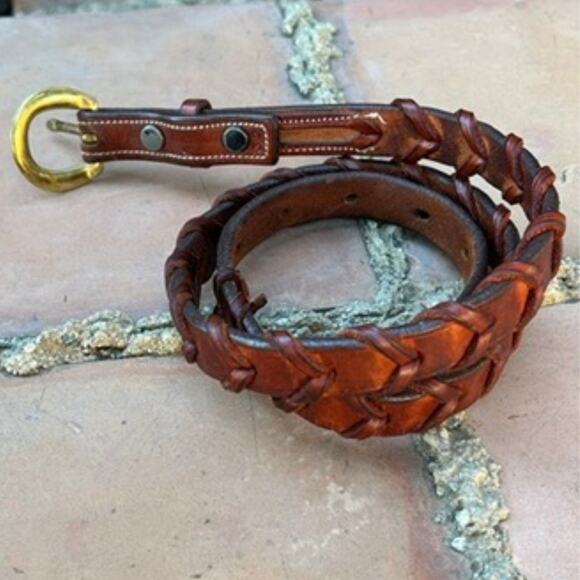 Vintage Braided Leather Belt w/ Brass Buckle – Southwest Stamp – ¾” - Picture 4 of 6